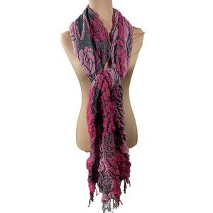 Unbranded Women's Neck Scarf Fringe Floral Ribbon Gray Pink